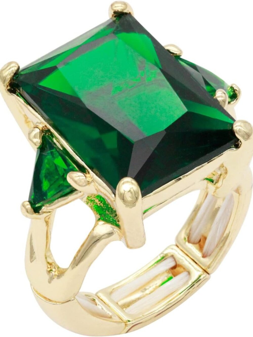 Bold Emerald Cut CZ Stretch Ring for Women, Size 7-9, Radiant Statement Jewelry